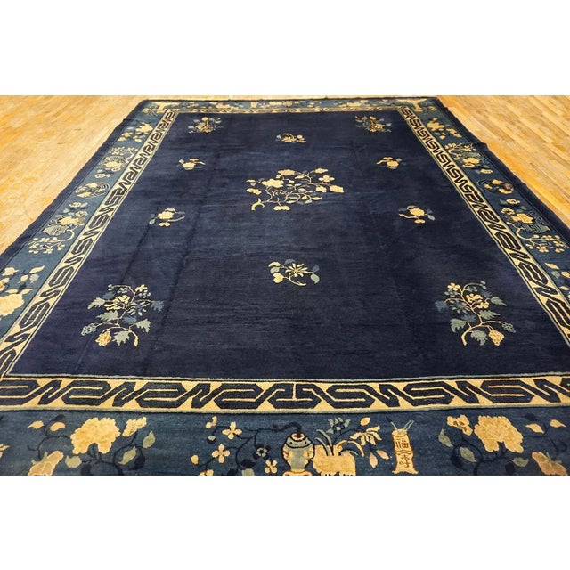 Early 20th Century Chinese Peking Carpet ( 9'3" x 11'9" - 282 x 358 ) Rectangle Wool Antique 1920s Blue Hand Knotted Pile...