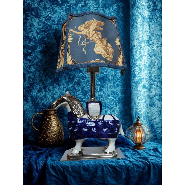 Vintage Equestrian Porcelain Horse Lamp For Sale - Image 4 of 8