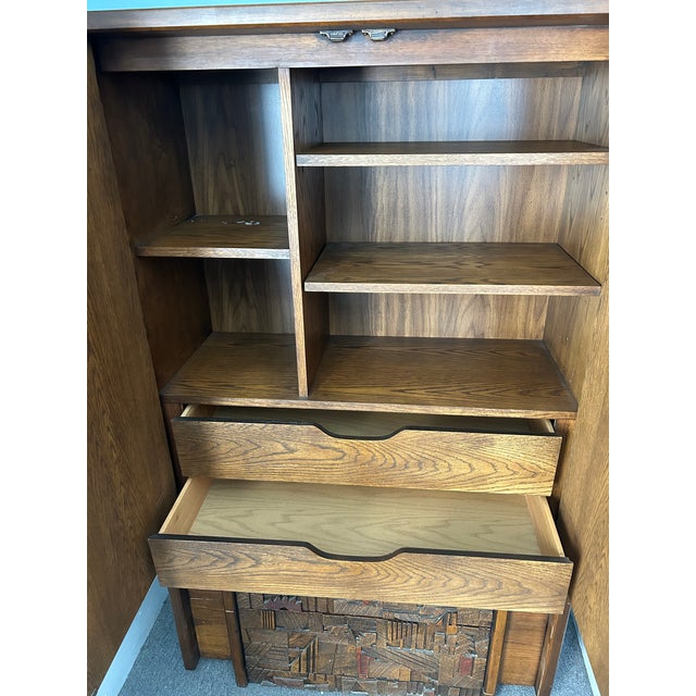 Mid-Century Modern Vintage Lane Brutalist Armoire For Sale - Image 3 of 4
