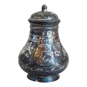 Small Indian Mughal Silver Inlaid Bidri Lidded Jar
