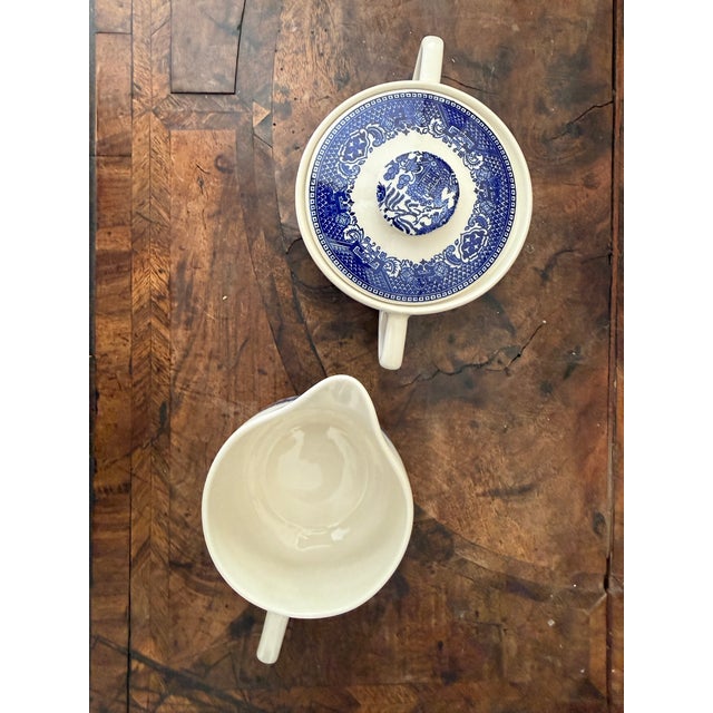 Ceramic 1960s Blue Willow Sugar Bowl With Lid and Creamer For Sale - Image 7 of 12