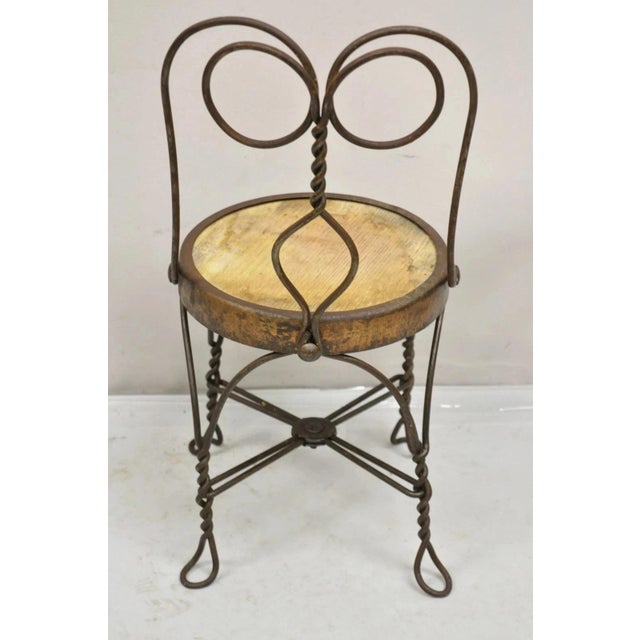 Antique Victorian Twisted Wire Wooden Seat Small Child's Ice Cream Parlor Chair For Sale - Image 10 of 10