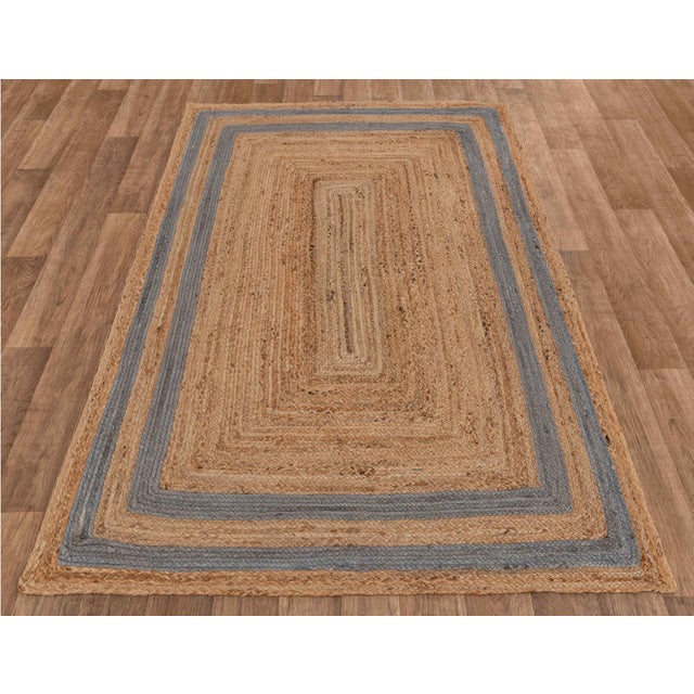 Modern 4'x6' Grey Border Rectangle Jute Handmade Rug For Sale - Image 3 of 9