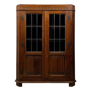 Antique 20th Century Oak Glazed Display Cabinet For Sale