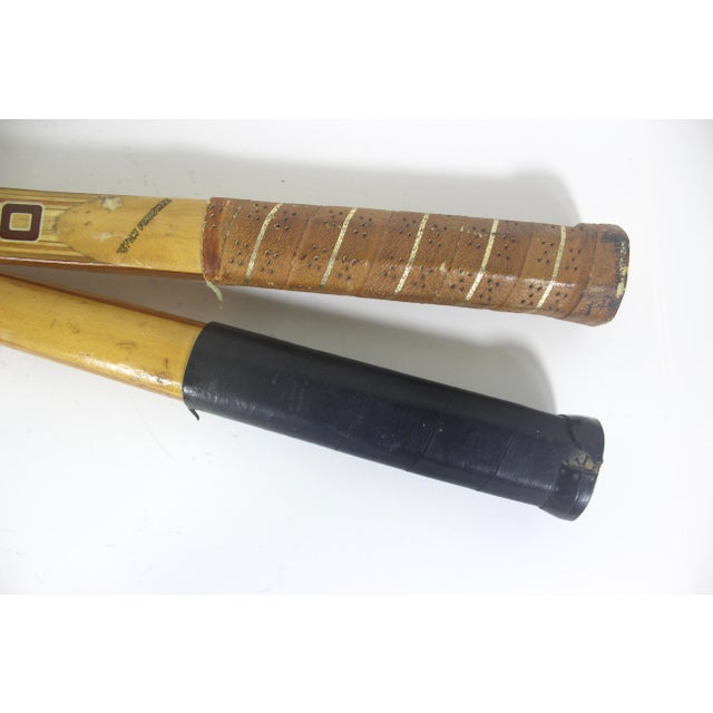 Curated Set of Antique Sport Tennis Rackets for Designer Decorating Wood Racquet Set of Two Sports Equipment Memorabilia For Sale - Image 6 of 11
