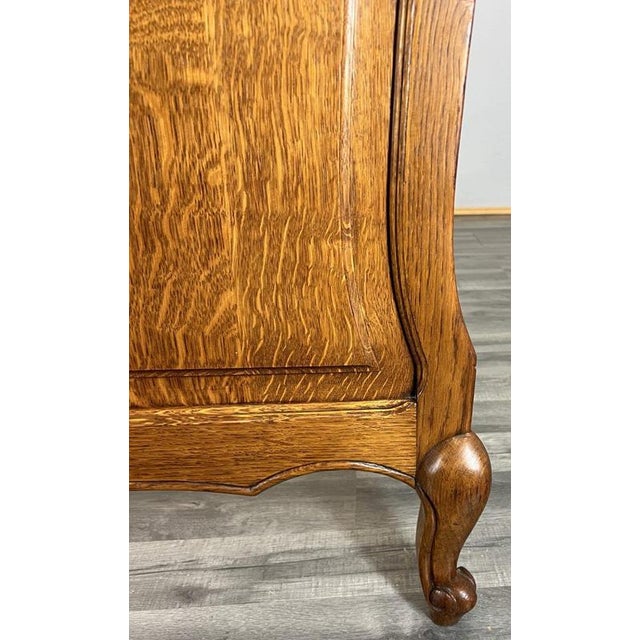 Vintage French Louis XVI Style Oak Double Bed Frame with Carved Headboard For Sale - Image 5 of 12