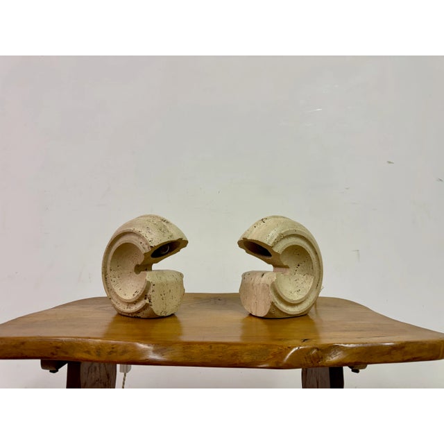 Sculptural Travertine Table Lamps by Giuliano Cesari, 1970s, Set of 2 For Sale - Image 9 of 13