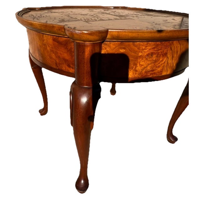 1980 Vintage Hekman Round Table With Drawer French Style Burl Mahogany For Sale - Image 12 of 12