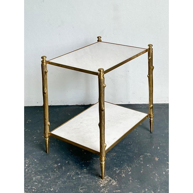 Global Views Vintage Brass Faux Bois Two-Tier Table For Sale - Image 4 of 12