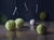 Help Has Arrived by Kelly Birkenruth | Oil on panel Still life of tennis and golf balls For Sale