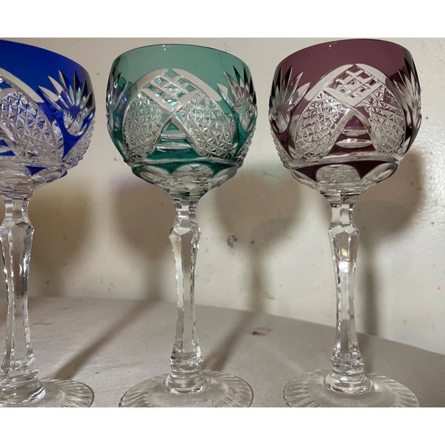 Red Lot 5 Vintage Cut to Clear Crystal Glass Cordial Red Wine Goblet Glasses Stems For Sale - Image 8 of 13