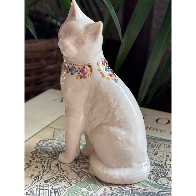 Figurative Vintage Lenox Ivory Bone China 24k Gold Jeweled Cat Figurine For Sale - Image 3 of 8