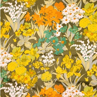 Vintage Cohama "Flowerful" Floral Polished Cotton Fabric- 6+1/3 Yards For Sale