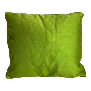 Vintage 1950s Silk Dupioni Pillow Chartreuse Green Mid Century Cushion For Sale