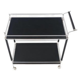Black Lacquer & Chrome Bauhaus Two Tier Serving Cart on Wheels c.1940s MINT For Sale