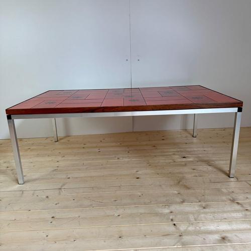 Ceramic Mid-Century Optical Red Ceramic Coffee Table, Denmark, 1960s For Sale - Image 7 of 9