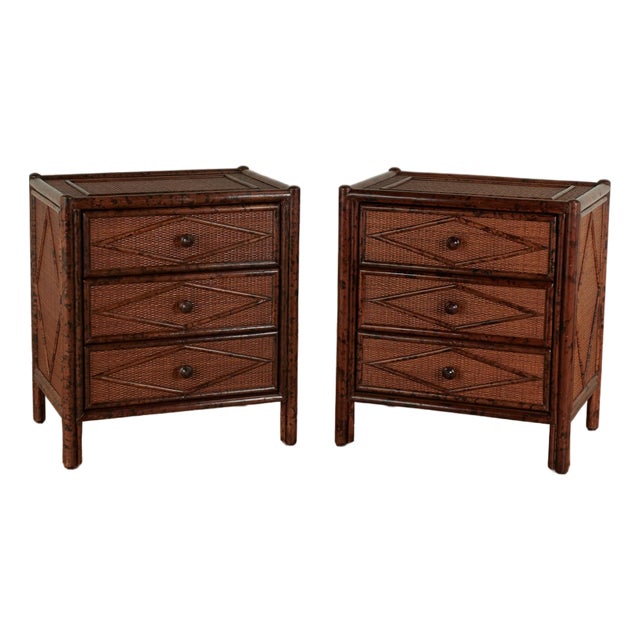 Pair of Vintage British Colonial Faux Bamboo and Grasscloth Stands For Sale