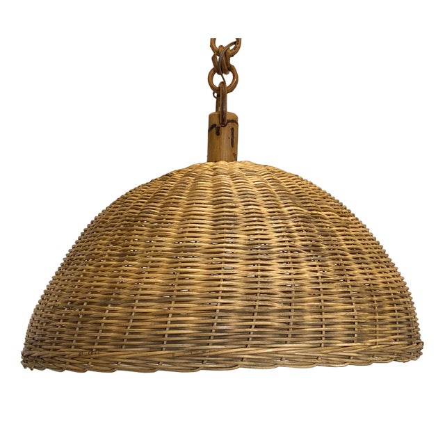 Bamboo & Wicker Chandeliers, 1970s, Set of 7 For Sale