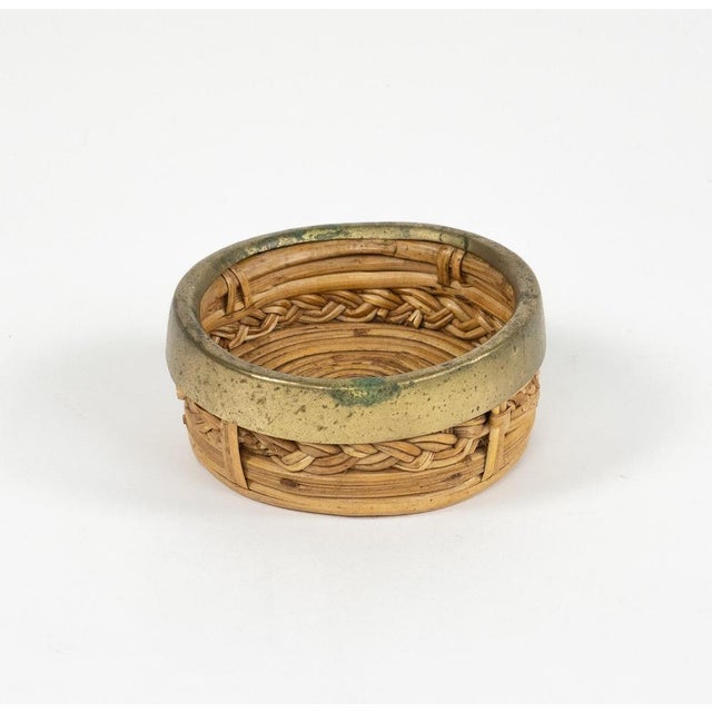 Goldenrod Mid-Century Modern Round Bowl in Bamboo with Rattan and Brass, 1970s For Sale - Image 8 of 15