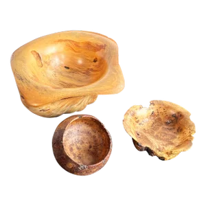 Vintage Turned Burl Wood Bowls by J. Tubman - Set of 3