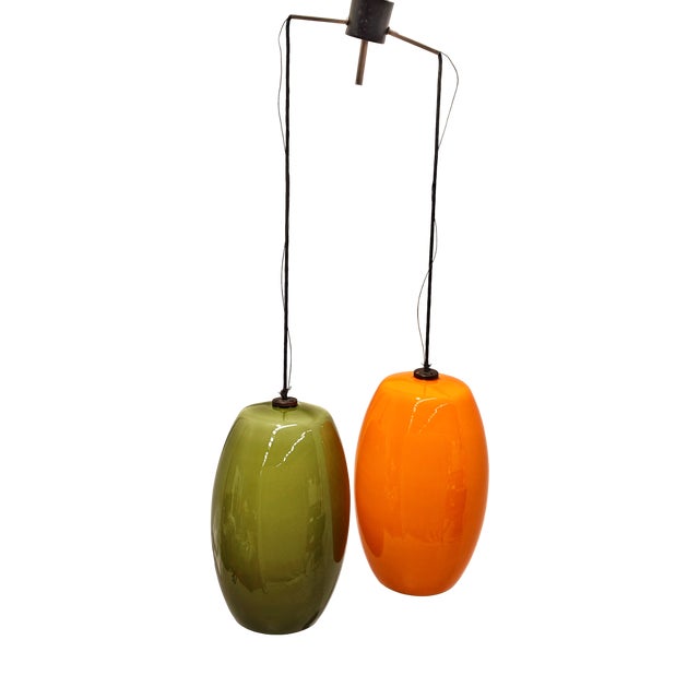 Vintage Green and Orange Glass Pendant attributed to Alessandro Pianon for Vistosi, 1960s For Sale