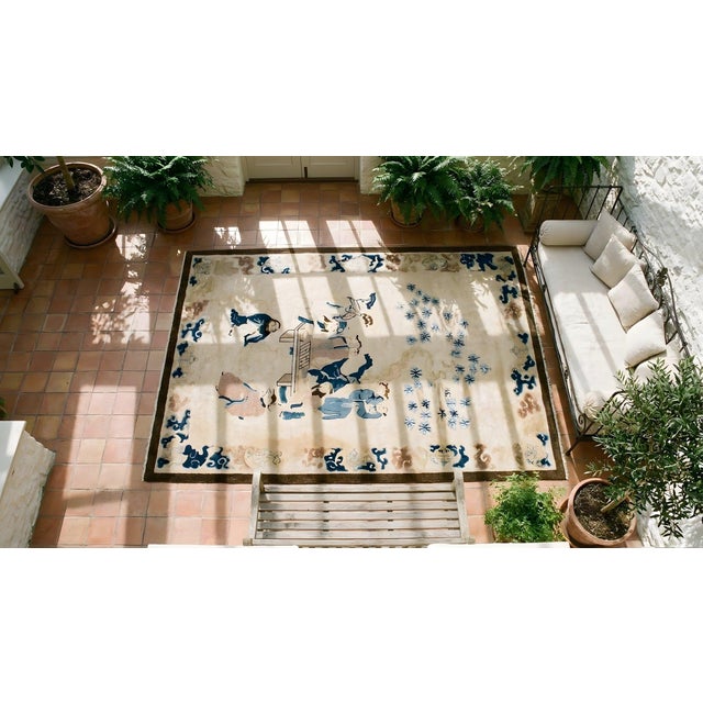 1880s Beige Antique Chinese Peking Rug With Eight Immortals Playing Weiqi "Go" For Sale - Image 10 of 11