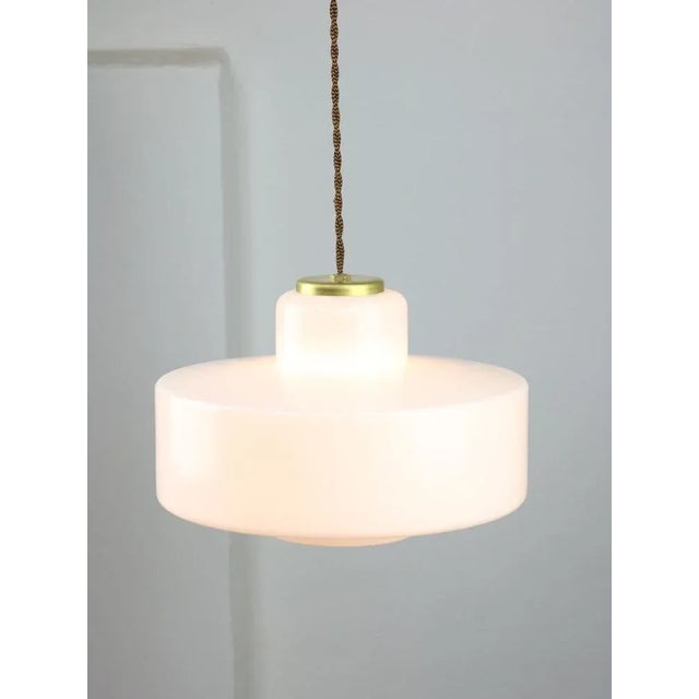Mid-Century Italian White Glass and Brass Pendant Lamp For Sale - Image 9 of 11