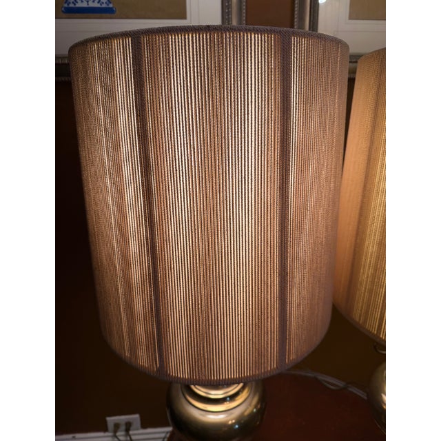 Pair Vintage Stiffel Brass Oil Lamp Style W/ Milk Glass Hollywood Regency Table Lamps W/ Additional Original Shades For Sale - Image 12 of 15