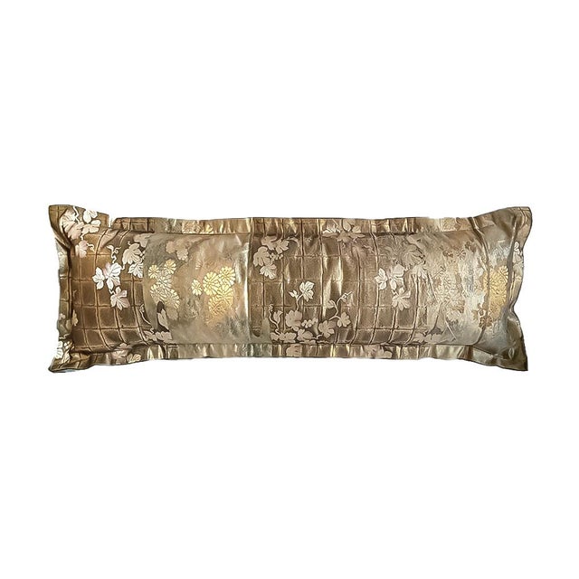 Japanese Silk Bolster Pillow, Gold Brocade, 1920s Obi For Sale - Image 14 of 15