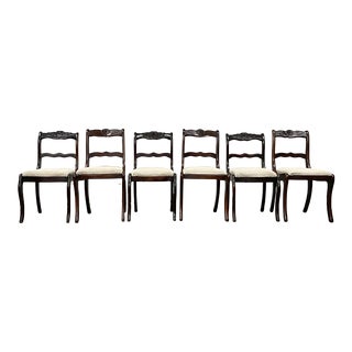 Vintage Mahogany Rose Back Regency Duncan Phyfe Style Dining Chairs - Set of 6 For Sale
