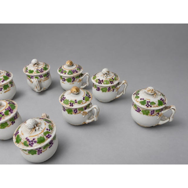 White Set of 10, Chinese Export "Grapevine" Pot De Crème Cups and Covers, C. 1800 For Sale - Image 8 of 9