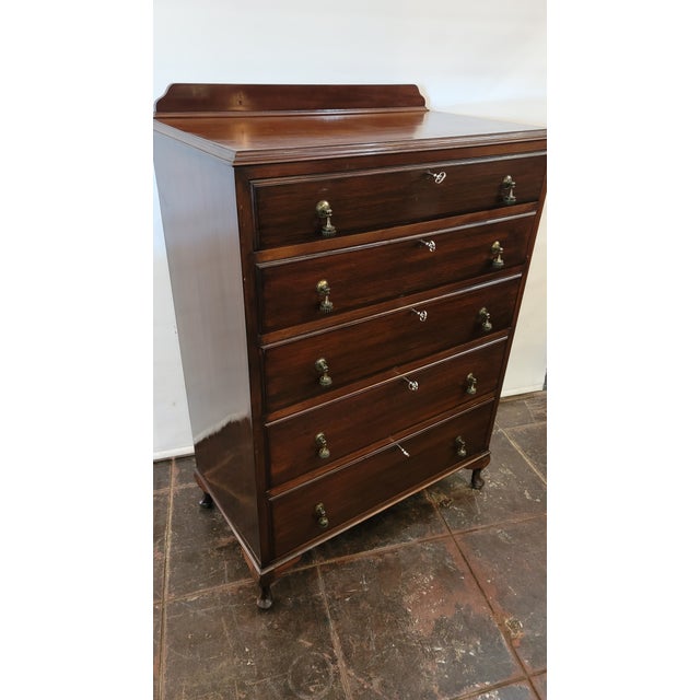 1900s Tall Chest/ Dresser Brown Mahogany 5 Drawer English Colonial Edwardian For Sale - Image 12 of 12