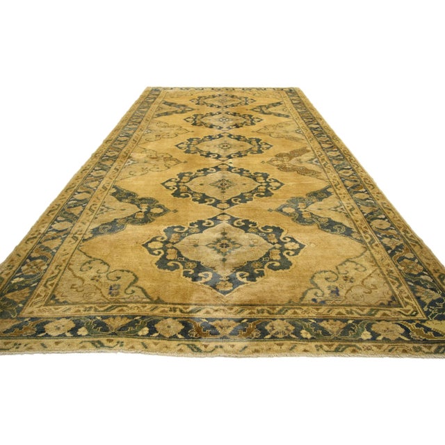 Neoclassical Vintage Turkish Oushak Gallery Rug, Wide Hallway Runner - 05'03 X 11'06 For Sale - Image 3 of 7