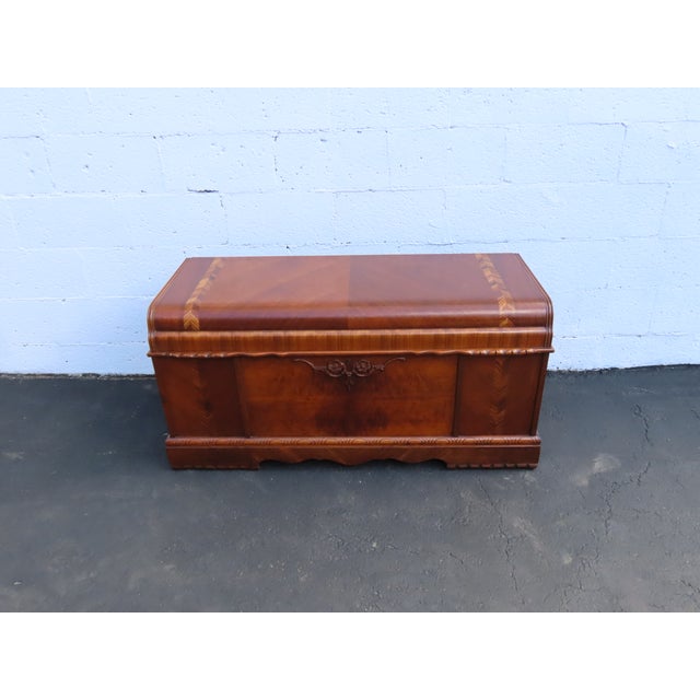 Brown Roos Art Deco Waterfall Inlay Cedar Chest Blanket Trunk 6396 For Sale - Image 8 of 16