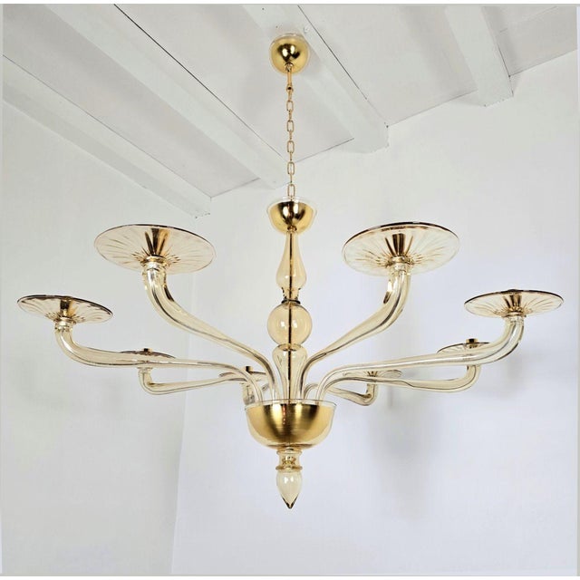 Seguso 1980s Mid Century Modern Beige Murano Glass Chandelier For Sale - Image 4 of 11