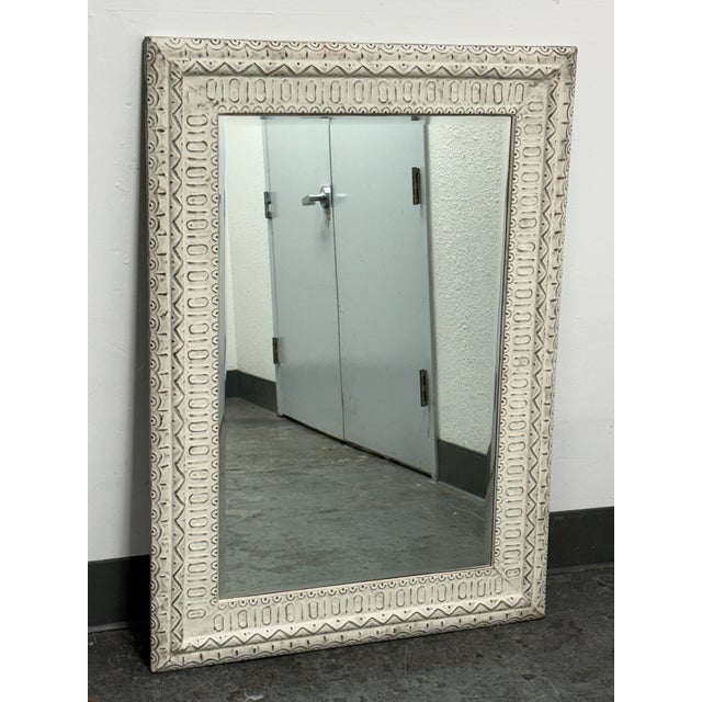 Boho Chic Embossed Geometric Pattern Wall Mirror For Sale - Image 3 of 12