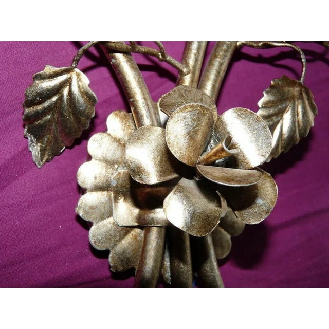 French 1960s French Mid Century Gilt Metal Floral Design Wall Sconces Style Bagues - a Pair For Sale - Image 3 of 7