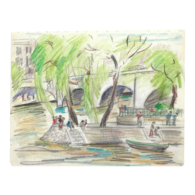 1950s Grace Spongberg Square Du Vert-Galant Parisian Cityscape For Sale