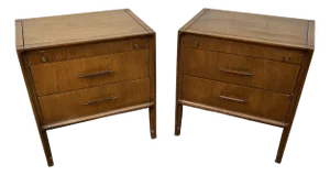 Mid-Century Modern Walnut Nightstands, Pair