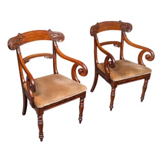 Pair of Antique Morning Room Chairs, English, Elbow Seat, Regency, Circa 1820 For Sale