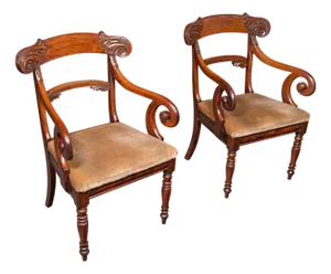 Pair of Antique Morning Room Chairs, English, Elbow Seat, Regency, Circa 1820
