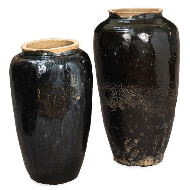 Ceramic Tall Vintage Black Earthenware Jar, 1920s For Sale - Image 7 of 8