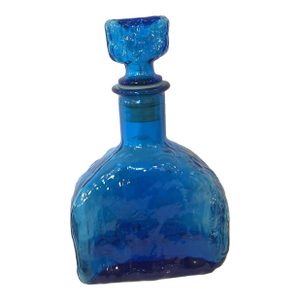 1960s Empoli Cadmium Blue Art Glass Bottle W/Stopper Textured Italian Decanter