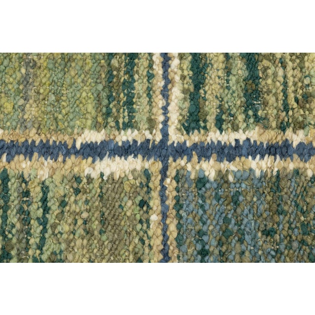 Handmade Flatweave Rug Earthy Sage & Sky Blue Swedish Style Geometric Design For Sale - Image 4 of 10