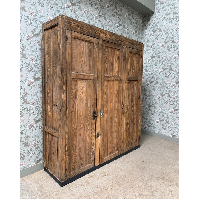 Rustic Large Antique Wood Workshop Cabinet, 1950s For Sale - Image 3 of 13