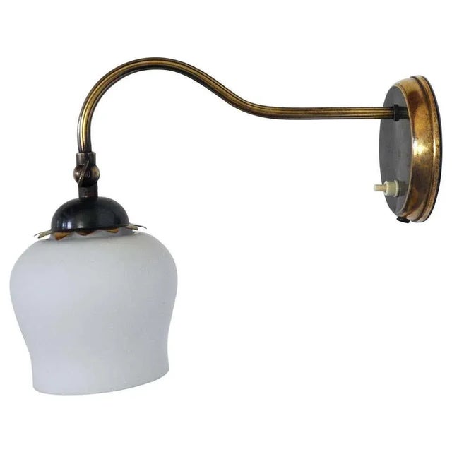Scandinavian Art Deco Brass & Opaline Glass Wall Lamp, 1930s For Sale - Image 13 of 13