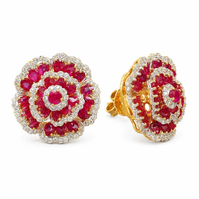 Natural Ruby 11.37cts & Diamond 1.39cts Earring in 14k Gold For Sale In New York - Image 6 of 8