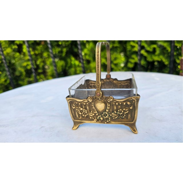 Art Nouveau brass sugar/dried fruit bowl by U. Ehrig, Dimensions: height 12.5 cm (including handle), height to rim 7.2 cm,...