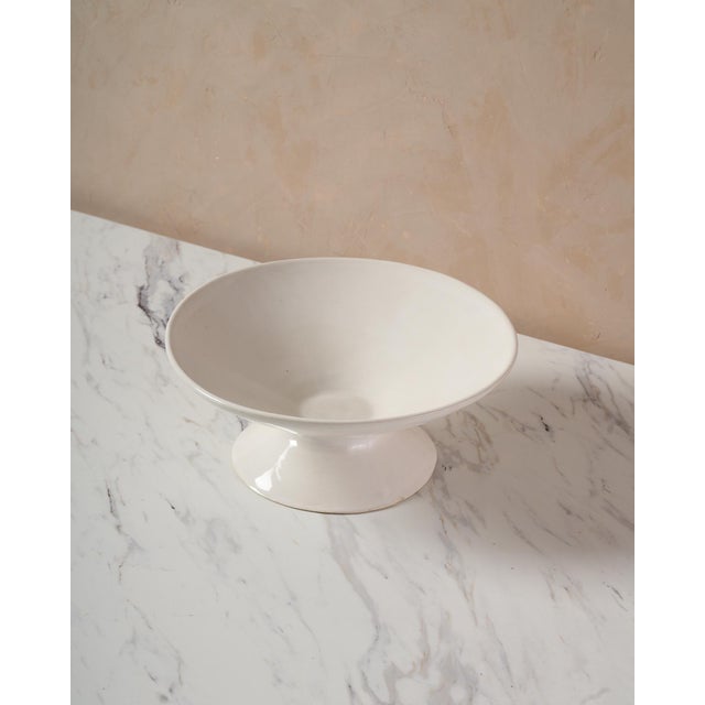 Lostine Medium Handcrafted Ceramic Pedestal Bowl by NPage Studio X Lostine in Salt White For Sale - Image 4 of 9