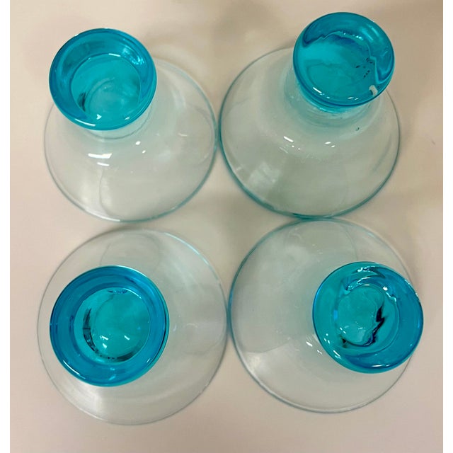 Vintage Handblown Capri Blue Stemless Weighted Cocktail Glasses- Set of 4 For Sale - Image 10 of 10